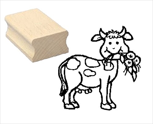 Stempel Holzstempel Motivstempel « KUH mit BLUME » Scrapbooking - Embossing Kinderstempel Tierstempel Kinder Kindergarten Bauer Bauernhof Kindergarten Kinder von DEKOLANDO