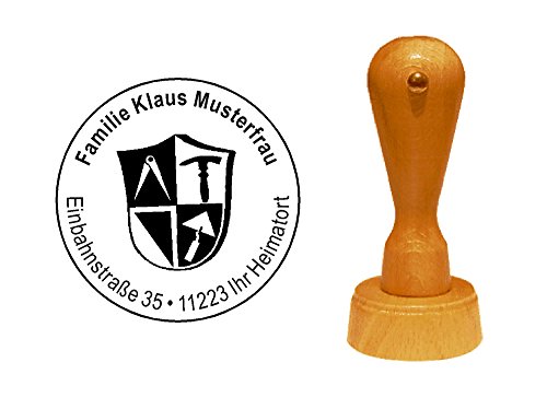 Stempel personalisiert Adressstempel Baugewerbe Zunftzeichen runder Holzstempel mit persönlicher Adresse Ø 40 mm von DEKOLANDO