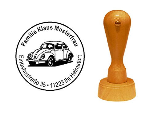 Stempel personalisiert Adressstempel deutscher Auto Oldtimer Autowerkstatt runder Holzstempel mit persönlicher Adresse Ø 40 mm von DEKOLANDO