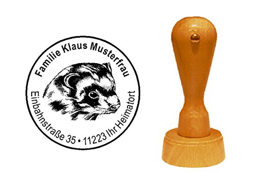 Stempel personalisiert runder Holzstempel Frettchen Wiesel Adressstempel Ø 40 mm mit persönlicher Adresse und Motiv Stempel personalisiert runder Holzstempel Frettchen Wiesel Adressstempel Ø 40 mm mit persönlicher Adresse und Motiv von DEKOLANDO