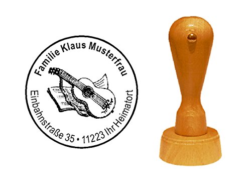 Stempel personalisiert runder Holzstempel Gitarre Gitarrist Akustikgitarre Adressstempel Ø 40 mm mit persönlicher Adresse und Motiv Stempel personalisiert runder Holzstempel Gitarre Gitarrist Akustikgitarre Adressstempel Ø 40 mm mit persönlicher Adresse und Motiv von DEKOLANDO
