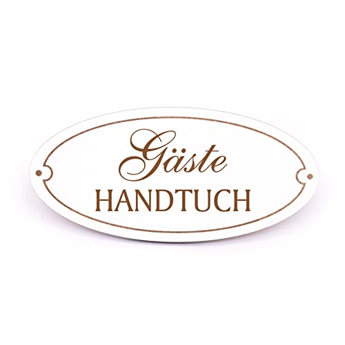 Türschild - Gäste Handtücher - Schild oval Gästehandtuch Gast Besucher Holzschild graviert selbstklebend Baddeko für Gäste-WC Ferienwohnung 15 x 7 cm (Gäste Handtuch) von DEKOLANDO