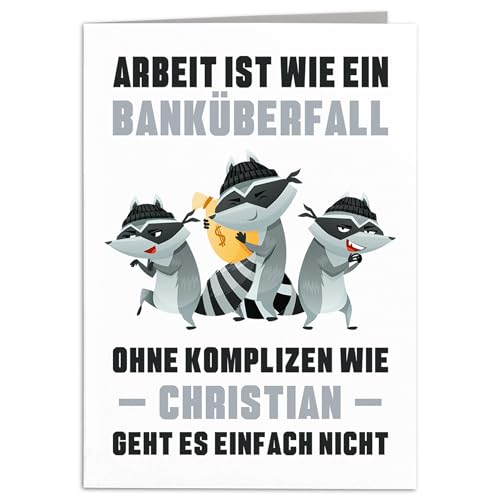 Arbeit ist wie ein Banküberfall Abschiedskarte Kollegen personalisiert Karte Abschied Kollegin Kollege Jobwechsel Abschiedsgeschenk Klappkarte mit Umschlag 10,5 x 14,8 cm von DEL MÀ Unique & Personal