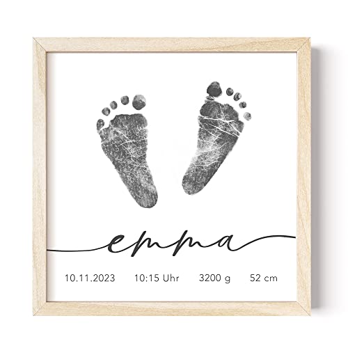 DEL MÀ Unique & Personal Fußabdruck Bild für Baby Personalisiertes Geschenk zur Geburt Poster Quadratisch 20x20 cm (ohne Rahmen | ohne Farbe) von DEL MÀ Unique & Personal