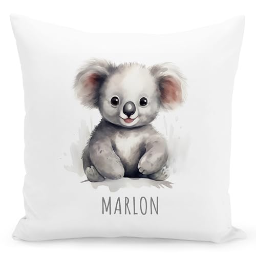 DEL MÀ Unique & Personal Koala Kissen personalisiert mit Namen Kinderkissen Kuschelkissen Kinder Geschenk Kinderzimmer Deko Junge Mädchen Zierkissen Dekokissen 40x40 cm inkl. Füllung und Bezug von DEL MÀ Unique & Personal