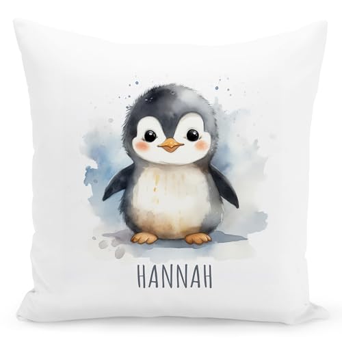 DEL MÀ Unique & Personal Pinguin Kissen personalisiert mit Namen Kinderkissen Kuschelkissen Kinder Geschenk Kinderzimmer Deko Junge Mädchen Zierkissen Dekokissen 40x40 cm inkl. Füllung und Bezug von DEL MÀ Unique & Personal