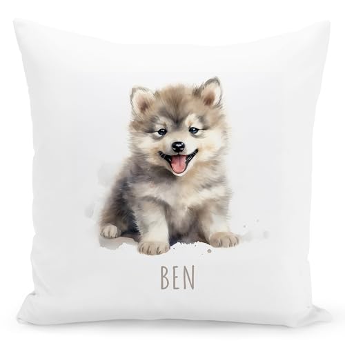 DEL MÀ Unique & Personal Wolf Kissen personalisiert mit Namen Kinderkissen Kuschelkissen Kinder Geschenk Kinderzimmer Deko Junge Mädchen Zierkissen Dekokissen 40x40 cm inkl. Füllung und Bezug von DEL MÀ Unique & Personal