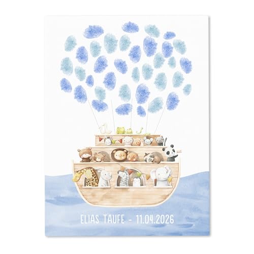 Gästebuch Taufe Gästebild Taufgeschenk personalisierte Leinwand für Fingerabdrücke Arche Noah Gästebuch alternative Geschenkidee Baum Geschenk Erinnerung 30x40 cm (OHNE Farbe) von DEL MÀ Unique & Personal