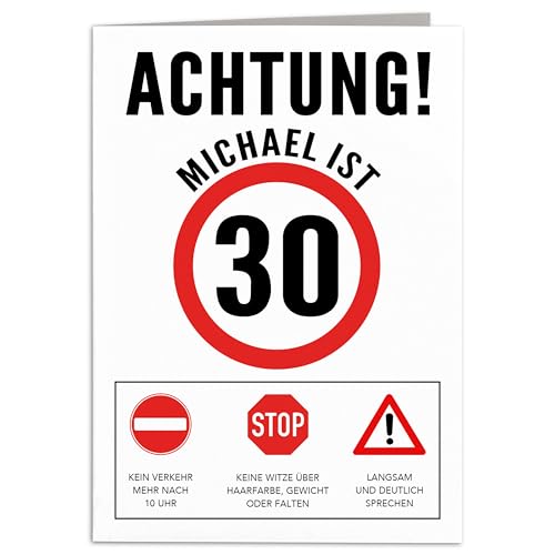 Geburtstagskarte 30 Mann Geburtstag Karte personalisiert lustige Grußkarte Männer Verkehrsschild Klappkarte Faltkarte mit Umschlag 10,5 x 14,8 cm Geburtstagskarte 30 Mann Geburtstag Karte personalisiert lustige Grußkarte Männer Verkehrsschild Klappkarte Faltkarte mit Umschlag 10,5 x 14,8 cm von DEL MÀ Unique & Personal