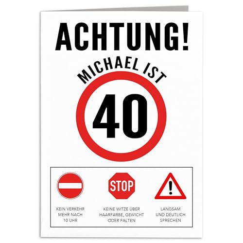Geburtstagskarte 40 Mann Geburtstag Karte personalisiert lustige Grußkarte Männer Verkehrsschild Klappkarte Faltkarte mit Umschlag 10,5 x 14,8 cm Geburtstagskarte 40 Mann Geburtstag Karte personalisiert lustige Grußkarte Männer Verkehrsschild Klappkarte Faltkarte mit Umschlag 10,5 x 14,8 cm von DEL MÀ Unique & Personal