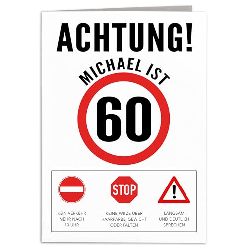 Geburtstagskarte 60 Mann Geburtstag Karte personalisiert lustige Grußkarte Männer Verkehrsschild Klappkarte Faltkarte mit Umschlag 10,5 x 14,8 cm Geburtstagskarte 60 Mann Geburtstag Karte personalisiert lustige Grußkarte Männer Verkehrsschild Klappkarte Faltkarte mit Umschlag 10,5 x 14,8 cm von DEL MÀ Unique & Personal