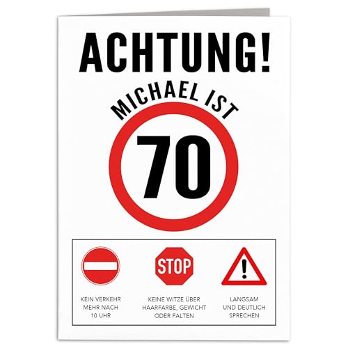 Geburtstagskarte 70 Mann Geburtstag Karte personalisiert lustige Grußkarte Männer Verkehrsschild Klappkarte Faltkarte mit Umschlag 10,5 x 14,8 cm Geburtstagskarte 70 Mann Geburtstag Karte personalisiert lustige Grußkarte Männer Verkehrsschild Klappkarte Faltkarte mit Umschlag 10,5 x 14,8 cm von DEL MÀ Unique & Personal