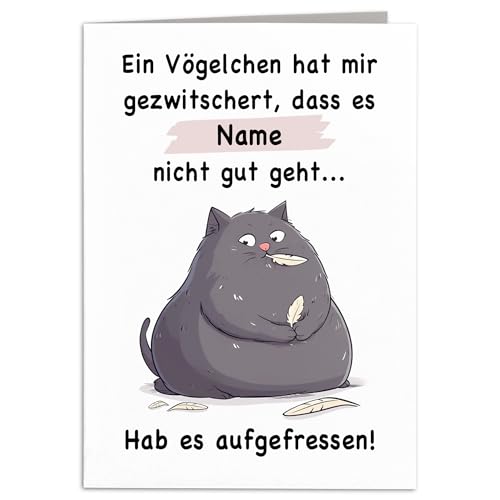 Gute Besserung Karte Genesungskarte personalisiert Genesungsgeschenk Frau & Mann Geschenk Katze Klappkarte mit Umschlag 10,5 x 14,8 cm von DEL MÀ Unique & Personal