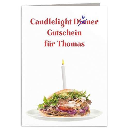 Gutschein Essen gehen Geburtstagskarte Frau Mann lustige Döner Karte personalisiert Geburtstag Restaurant Geschenk Grußkarte Klappkarte 10,5 x 14,8 cm Gutschein Essen gehen Geburtstagskarte Frau Mann lustige Döner Karte personalisiert Geburtstag Restaurant Geschenk Grußkarte Klappkarte 10,5 x 14,8 cm von DEL MÀ Unique & Personal
