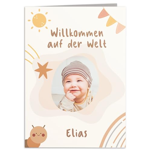 Karte zur Geburt personalisierte Glückwunschkarte mit Foto Babykarte Geburtstagskarte Baby Geburtskarte Klappkarte mit Umschlag 14,8 x 10,5 cm Karte zur Geburt personalisierte Glückwunschkarte mit Foto Babykarte Geburtstagskarte Baby Geburtskarte Klappkarte mit Umschlag 14,8 x 10,5 cm von DEL MÀ Unique & Personal