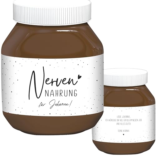 Nervennahrung Geschenk Schokoaufstrich Etiketten mit Namen personalisiert Aufkleber für z.B. Glas Nutella Nerven Geschenk Etiketten | 2 Stück Nervennahrung Geschenk Schokoaufstrich Etiketten mit Namen personalisiert Aufkleber für z.B. Glas Nutella Nerven Geschenk Etiketten | 2 Stück von DEL MÀ Unique & Personal
