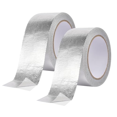 DELAESI Aluminium Klebeband 2 Rollen Alu Klebeband 50mm x 20 m Hitzebeständiges Klebeband Hitzebeständig Aluband Selbstklebend Auspuff Dichtband für Schlauch und Auto Verwendung von DELAESI
