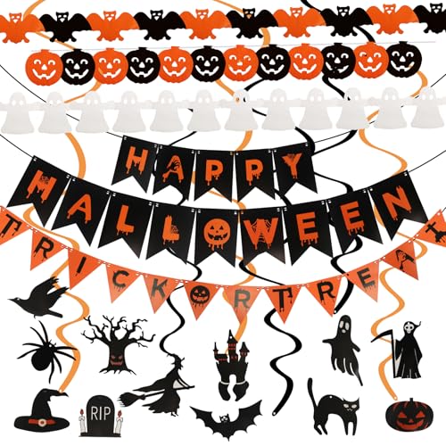 DELAESI Halloween-Party-Dekorationen, hängende Halloween-Girlande, Trick or Treat Schild, wiederverwendbare Banner für den Innenbereich, Zuhause, Schule, Party-Dekorationen DELAESI Halloween-Party-Dekorationen, hängende Halloween-Girlande, Trick or Treat Schild, wiederverwendbare Banner für den Innenbereich, Zuhause, Schule, Party-Dekorationen von DELAESI