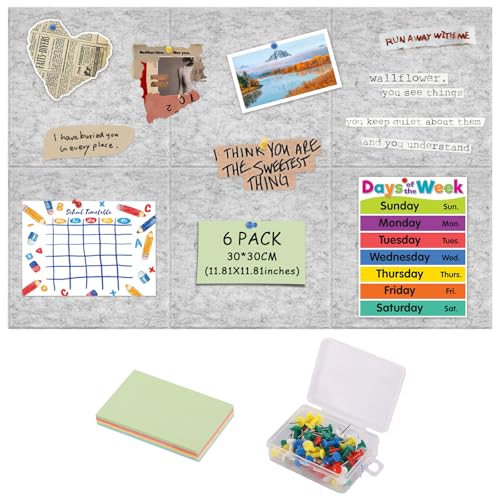 Pinnwand Filz 6 Pcs Filz Pinnwand Selbstklebend Pinwand mit 100 Stecknadeln und Haftnotizen Pin Board Modern Wanddekoration für Foto DIY Memo Display (30 x 30 cm) von DELAESI