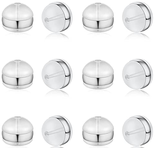 DELECOE 12 silberne weiche Silikon-Ohrring-Verschlüsse für Ohrstecker, Silbergürtel, Gummi-Ohrring-Verschlüsse, Ersatzteile, Kreolen, Fischhaken von DELECOE
