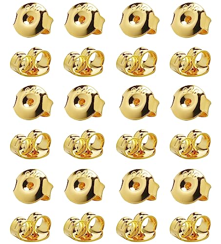 DELECOE 24 Stück 925 Silber Ohrringverschlüsse, 14 Karat vergoldet, hypoallergen, für Ohrstecker, sichere Verriegelung für Ohrstecker, 6 mm Gold von DELECOE