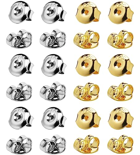 DELECOE Ohrring-Verschlüsse aus 925er Silber, 12 Stück, 12 Stück, Gold, hypoallergene Ohrring-Verschlüsse für Ohrstecker, sichere Verriegelung für Ohrstecker, 6 mm von DELECOE