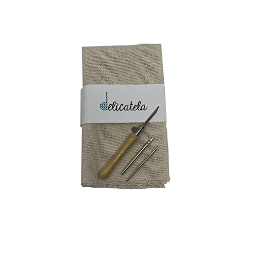 DELICATELA Punch Needle Stickset | Mönch-Stoff 38 cm x 38 cm und austauschbare Punch-Nadel | Zwei Größen zur Auswahl mit Nadelstärke 2,0/2,5/3,0 mm (feine Nadel) von DELICATELA