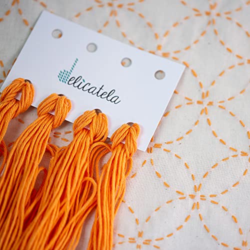 DELICATELA Sashiko | Japanisches Stickerei-Set | Stoff 68 cm x 34 cm vorgedruckt (30 cm x 30 cm) | Naturgarn | lange Nadel | Stickanleitung | Design Sieben Schätze (Beige) von DELICATELA