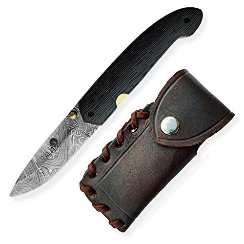 DELLINGER Floki & Damast Taschenmesser & Klappmesser & Damaststahl Messer & Outdoor Damastmesser Folder Knife 7,5cm Klinge von DELLINGER