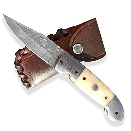 DELLINGER GUNNVOR Clip & Damast Taschenmesser & Klappmesser & Damaststahl Messer & Outdoor Damastmesser Folder Knife 9 cm Klinge von DELLINGER