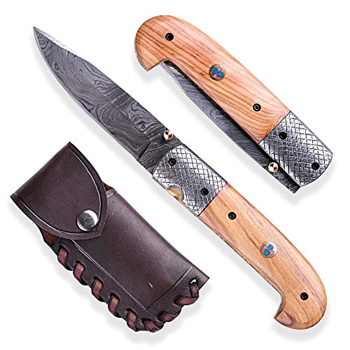 DELLINGER Olive Sentinell & Damast Taschenmesser & Klappmesser & Damaststahl Messer & Outdoor Damastmesser Folder Knife 9,5cm Klinge DELLINGER Olive Sentinell & Damast Taschenmesser & Klappmesser & Damaststahl Messer & Outdoor Damastmesser Folder Knife 9,5cm Klinge von DELLINGER