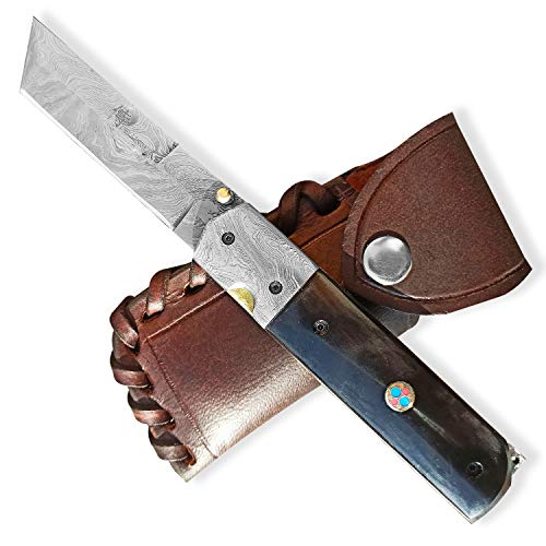 DELLINGER Torunn Tanto & Damast Taschenmesser & Klappmesser & Damaststahl Messer & Outdoor Damastmesser Folder Knife 9,5cm Klinge von DELLINGER