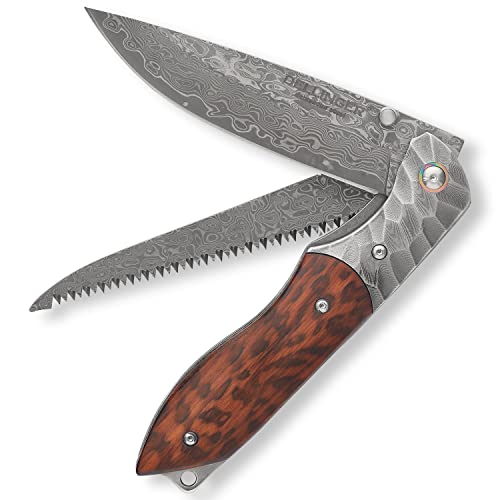 DELLINGER Wilderer VG-10 Damast Taschenmesser mit Bügelsäge & Klappmesser & Damaststahl Messer & Outdoor Damastmesser Folder Knife 9 cm Klinge DELLINGER Wilderer VG-10 Damast Taschenmesser mit Bügelsäge & Klappmesser & Damaststahl Messer & Outdoor Damastmesser Folder Knife 9 cm Klinge von DELLINGER