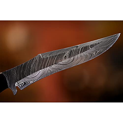 DELLINGER ZEBRA Wood & Damastmesser & Damaststahl Messer & Outdoor Jagd Damastmesser 145 mm Klinge & inklusive Lederscheide von DELLINGER