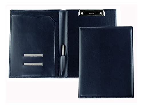 DELMON VARONE - Klemmbrett Mappe DIN A4 aus veganem Eco Kunstleder Blau - Organizer Klemmbrettmappe mit Blockklemme, Stiftschlaufe & Steckfächer - Klassische Echtleder Business-Mappe von DELMON VARONE - FINE LEATHERGOODS MADE IN GERMANY