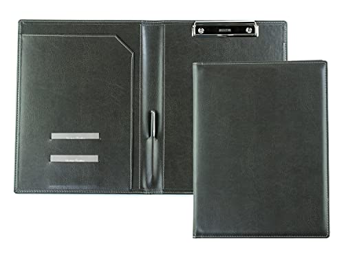 DELMON VARONE - Klemmbrett Mappe DIN A4 aus veganem Eco Kunstleder Grau - Organizer Klemmbrettmappe mit Blockklemme, Stiftschlaufe & Steckfächer - Klassische Echtleder Business-Mappe von DELMON VARONE - FINE LEATHERGOODS MADE IN GERMANY