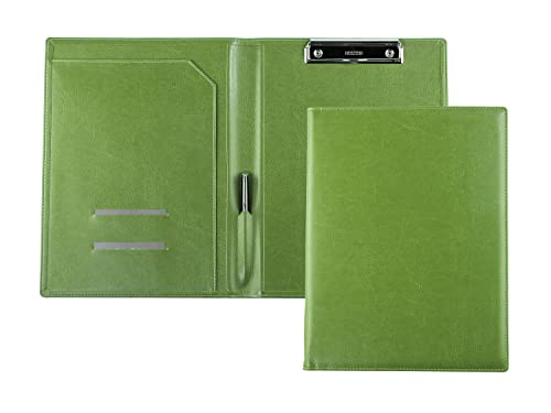 DELMON VARONE - Klemmbrett Mappe DIN A4 aus veganem Eco Kunstleder Grün - Organizer Klemmbrettmappe mit Blockklemme, Stiftschlaufe & Steckfächer - Klassische Echtleder Business-Mappe von DELMON VARONE - FINE LEATHERGOODS MADE IN GERMANY