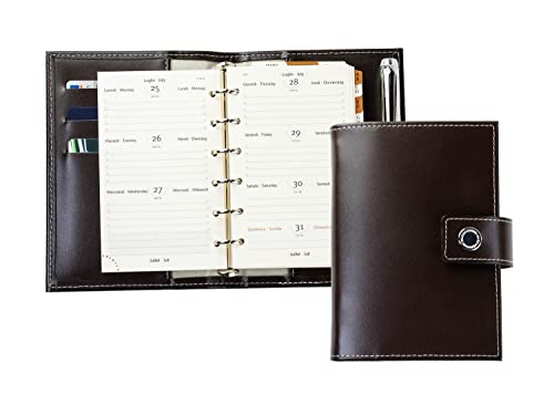 DELMON VARONE - Mini Pocket A6 Kalender 2024 Cambridge Top Grain Leder braun - Terminkalender Ringbuch & A-Z Telefonregister - Organizer Terminplaner mit Wochenansicht (1 Woche auf 2 Seiten) von DELMON VARONE - FINE LEATHERGOODS MADE IN GERMANY