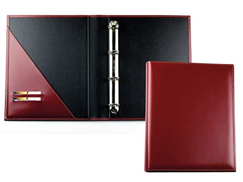 DELMON VARONE - Personalisierbare Dokumentenmappe DIN A4 Cambridge Top Grain Leder Rot, Echtleder Ringbuch Sammelmappe zum Abheften von Dokumenten, Urkunden & Akten, Ordner mit 3 Einsteckfächern von DELMON VARONE - FINE LEATHERGOODS MADE IN GERMANY