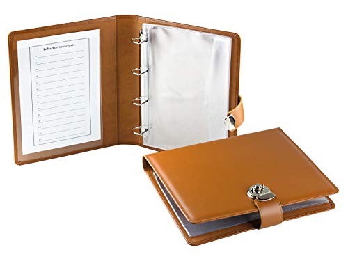 DELMON VARONE - Personalisierbare Dokumentenmappe DIN A4 mit Schloss & Schlüssel inkl. 10 Klarsichthüllen, Premium Boxcalf Leder braun, Echtleder Ringbuch Mappe mit Verzeichnis für Dokumente Urkunden DELMON VARONE - Personalisierbare Dokumentenmappe DIN A4 mit Schloss & Schlüssel inkl. 10 Klarsichthüllen, Premium Boxcalf Leder braun, Echtleder Ringbuch Mappe mit Verzeichnis für Dokumente Urkunden von DELMON VARONE - FINE LEATHERGOODS MADE IN GERMANY