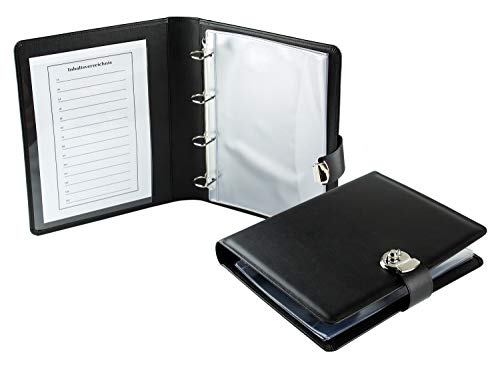 DELMON VARONE - Personalisierbare Dokumentenmappe DIN A4 mit Schloss & Schlüssel inkl. 10 Klarsichthüllen, Premium Boxcalf Leder schwarz, Elegante Ringbuchmappe mit Verzeichnis für Dokumente, Urkunden DELMON VARONE - Personalisierbare Dokumentenmappe DIN A4 mit Schloss & Schlüssel inkl. 10 Klarsichthüllen, Premium Boxcalf Leder schwarz, Elegante Ringbuchmappe mit Verzeichnis für Dokumente, Urkunden von DELMON VARONE - FINE LEATHERGOODS MADE IN GERMANY