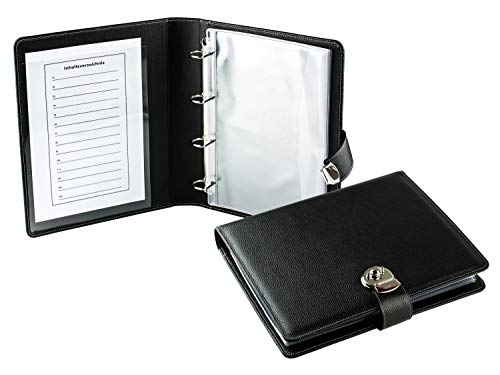 DELMON VARONE - Personalisierbare Dokumentenmappe DIN A4 mit Schloss & Schlüssel inkl. 10 Klarsichthüllen, Soft Grain Leder schwarz, Ringbuch Sammelmappe mit Verzeichnis für Dokumente & Urkunden DELMON VARONE - Personalisierbare Dokumentenmappe DIN A4 mit Schloss & Schlüssel inkl. 10 Klarsichthüllen, Soft Grain Leder schwarz, Ringbuch Sammelmappe mit Verzeichnis für Dokumente & Urkunden von DELMON VARONE - FINE LEATHERGOODS MADE IN GERMANY