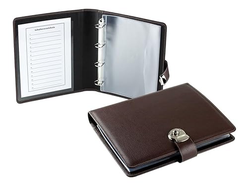 DELMON VARONE - Personalisierbare Dokumentenmappe DIN A4 mit Schloss & Schlüssel inkl. 10 Klarsichthüllen Soft Grain Leder braun - Ringbuch Sammelmappe mit Verzeichnis für Dokumente & Urkunden von DELMON VARONE - FINE LEATHERGOODS MADE IN GERMANY