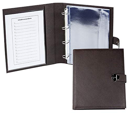 DELMON VARONE - Personalisierbare Dokumentenmappe DIN A4 mit Schloss & Schlüssel inkl. 3 Klarsichthüllen, Saffiano Kunstleder braun, Ringbuch Ordnungsmappe mit Verzeichnis für Dokumente & Urkunden DELMON VARONE - Personalisierbare Dokumentenmappe DIN A4 mit Schloss & Schlüssel inkl. 3 Klarsichthüllen, Saffiano Kunstleder braun, Ringbuch Ordnungsmappe mit Verzeichnis für Dokumente & Urkunden von DELMON VARONE - FINE LEATHERGOODS MADE IN GERMANY