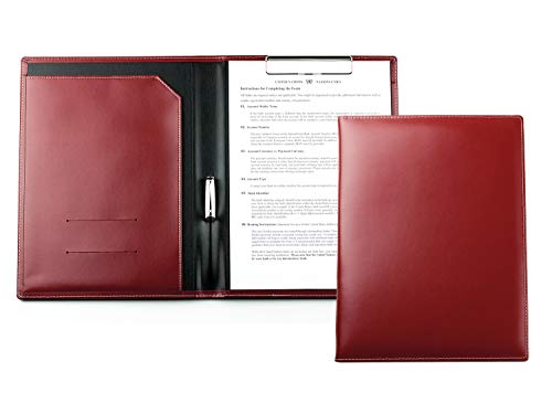 DELMON VARONE - Personalisierbare Klemmbrett Mappe DIN A4 Cambridge Top Grain Leder Rot - Organizer Klemmbrettmappe mit Blockklemme, Stiftschlaufe & Steckfächer - Klassische Echtleder Arbeitsmappe von DELMON VARONE - FINE LEATHERGOODS MADE IN GERMANY