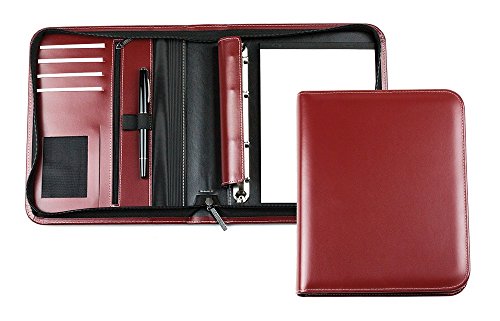 DELMON VARONE - Personalisierbare Ringbuch Schreibmappe DIN A5 aus Cambridge Top Grain Leder rot, Businessmappe mit Notizblock, Stiftschlaufe, Einsteckfächer, 4-Ring Combimechanik & Reißverschluss von DELMON VARONE - FINE LEATHERGOODS MADE IN GERMANY