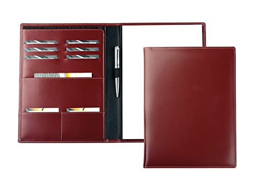 DELMON VARONE - Personalisierbare Schreibmappe DIN A4 aus Cambridge Top Grain Leder rot, Organizer Konferenzmappe mit Notizblock, Stiftschlaufe & Einsteckfächer, Echtleder Business Organisationsmappe von DELMON VARONE - FINE LEATHERGOODS MADE IN GERMANY