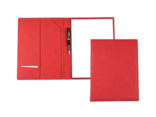 DELMON VARONE - Personalisierbare Schreibmappe DIN A4 aus Saffiano Lederimitat rot, Organizer Konferenzmappe mit Notizblock, Stiftschlaufe & Steckfächer, Klassische Businessmappe in Kunstleder von DELMON VARONE - FINE LEATHERGOODS MADE IN GERMANY