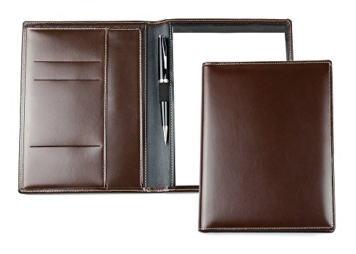 DELMON VARONE - Personalisierbare Schreibmappe DIN A5 Cambridge Top Grain Leder braun, Organizer Konferenzmappe mit Notizblock elegant, Business Besprechungsmappe personalisiert mit Namen oder Logo von DELMON VARONE - FINE LEATHERGOODS MADE IN GERMANY