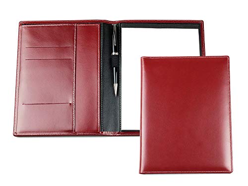 DELMON VARONE - Personalisierbare Schreibmappe DIN A5 aus Cambridge Top Grain Leder rot, Organizer Konferenzmappe mit Notizblock, Stiftschlaufe & Einsteckfächer, Elegante Business Dokumentenmappe von DELMON VARONE - FINE LEATHERGOODS MADE IN GERMANY